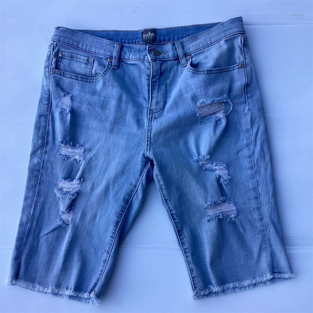 Soho New York‎ Women's Size 6 Blue Ripped Denim Bermuda Shorts Casual